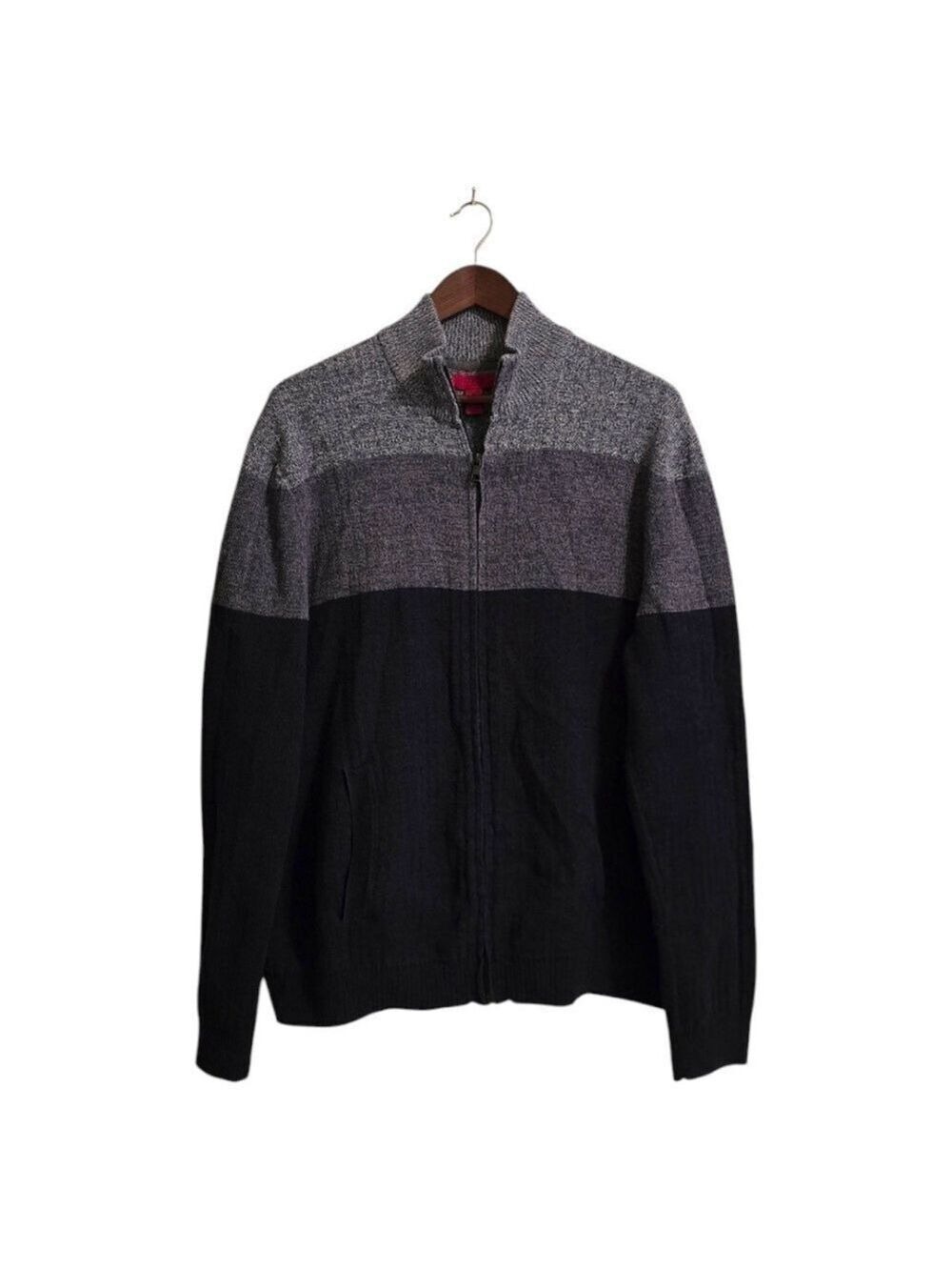 Alfani Slim Fit Ribbed Colorblock High Neck Full Zip Sweater Sz XL